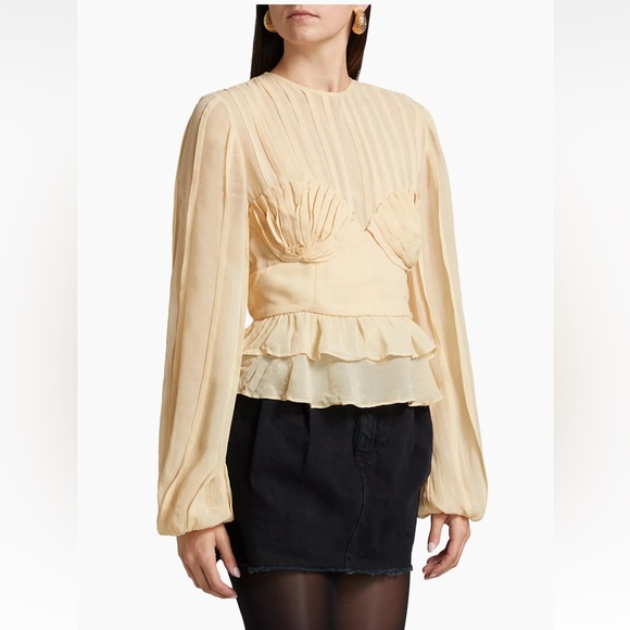 NWT Farm Rio Beige Pleated Bust Blouse - Picture 4 of 8